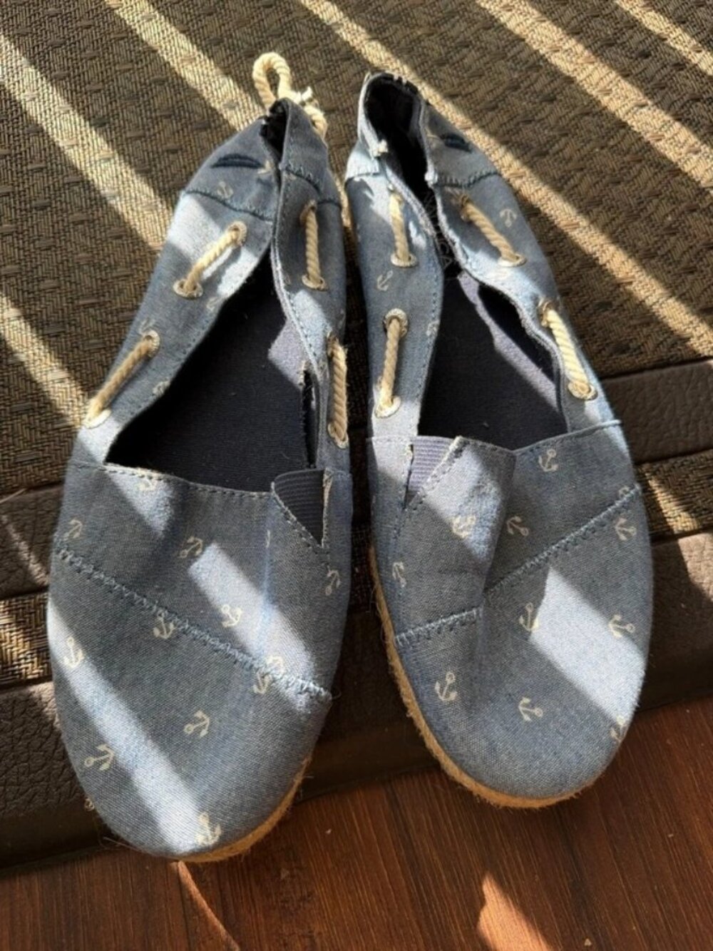 Nautica Casual Womens Size 7 Blue Cream Anchor Print Canvas Slip-On Loafers